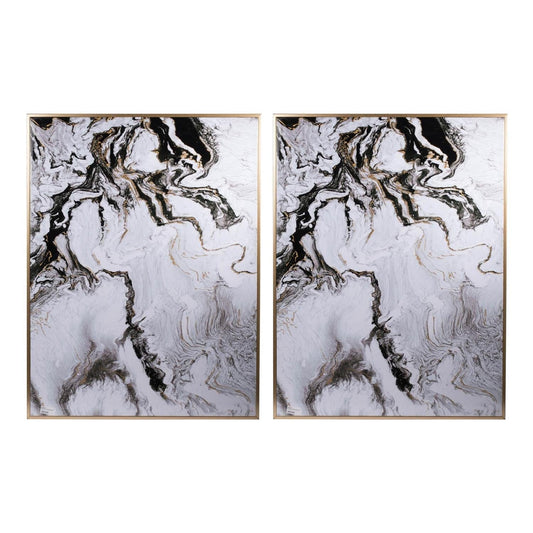 Set of 2 Ultra Modern White Black and Gold Marblized Wall Art - Homeroots