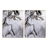 Set of 2 Ultra Modern White Black and Gold Marblized Wall Art - Homeroots