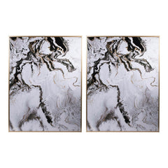 Set of 2 Ultra Modern White Black and Gold Marblized Wall Art - Homeroots