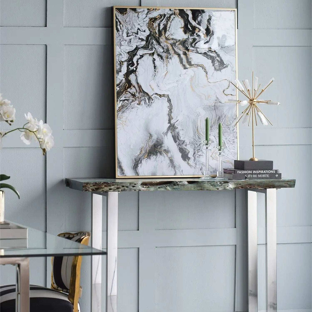 Set of 2 Ultra Modern White Black and Gold Marblized Wall Art - Homeroots - Flyclothing LLC