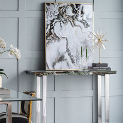 Set of 2 Ultra Modern White Black and Gold Marblized Wall Art - Homeroots