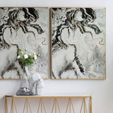 Set of 2 Ultra Modern White Black and Gold Marblized Wall Art - Homeroots - Flyclothing LLC