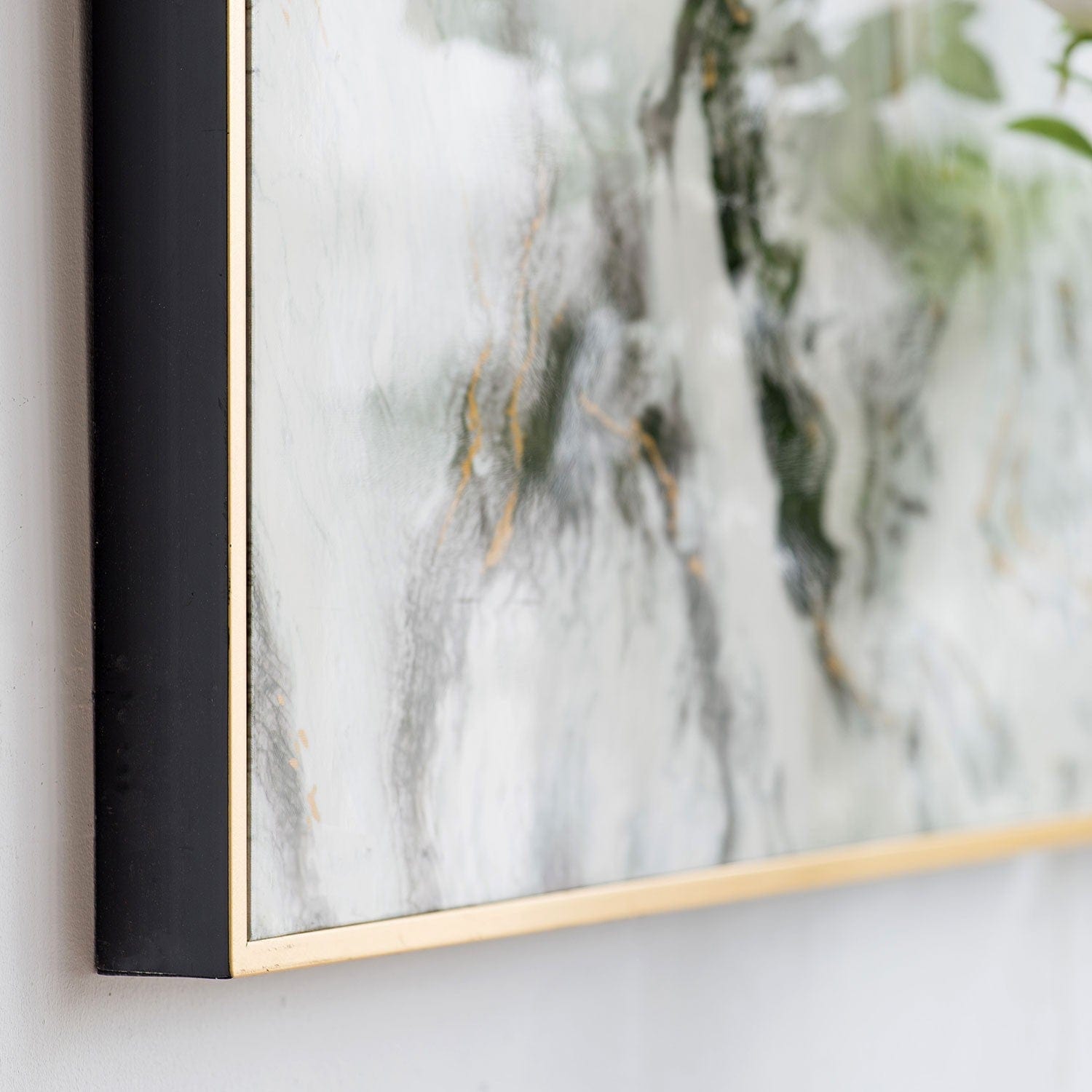 Set of 2 Ultra Modern White Black and Gold Marblized Wall Art - Homeroots