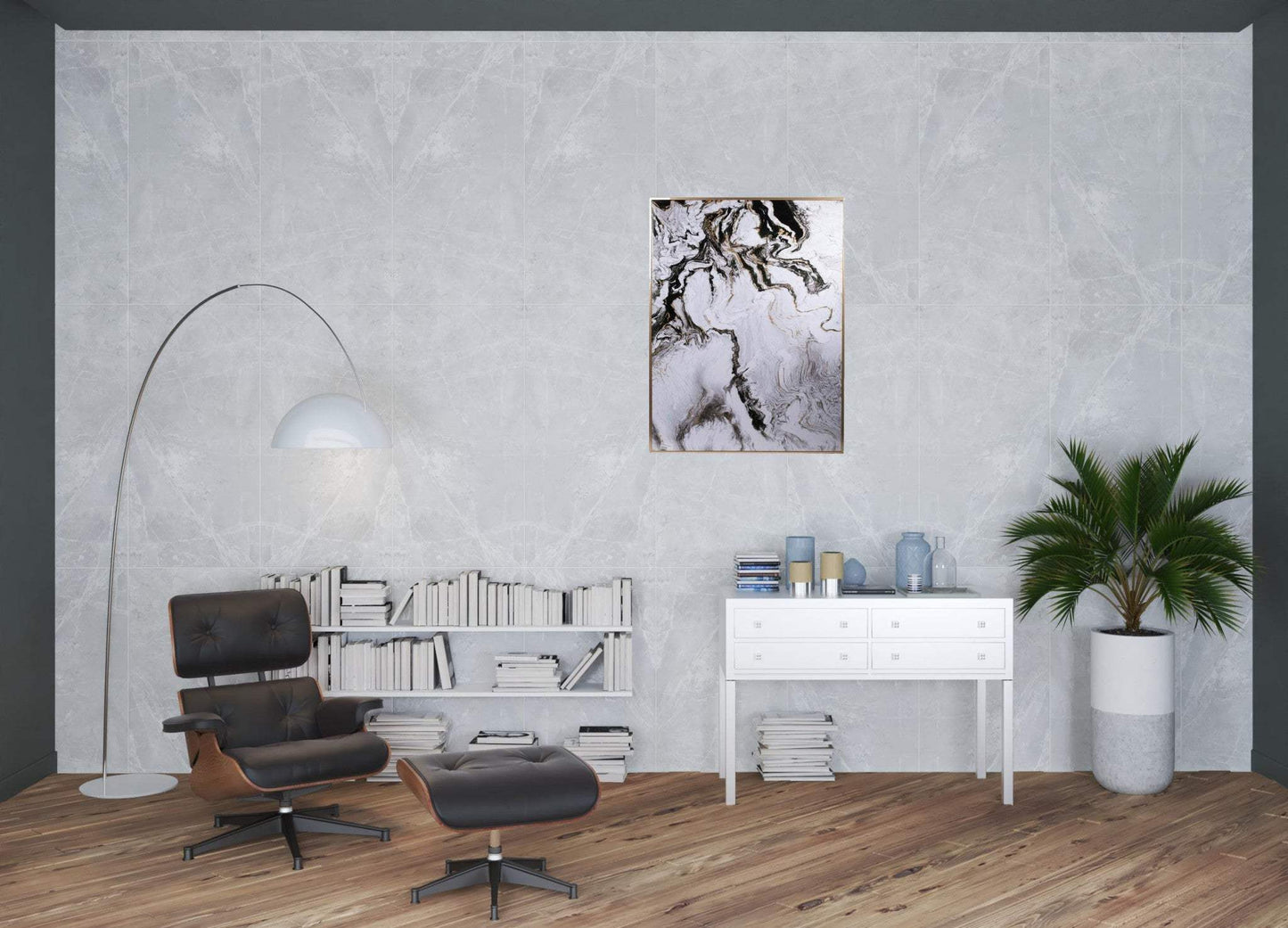 Set of 2 Ultra Modern White Black and Gold Marblized Wall Art - Homeroots - Flyclothing LLC