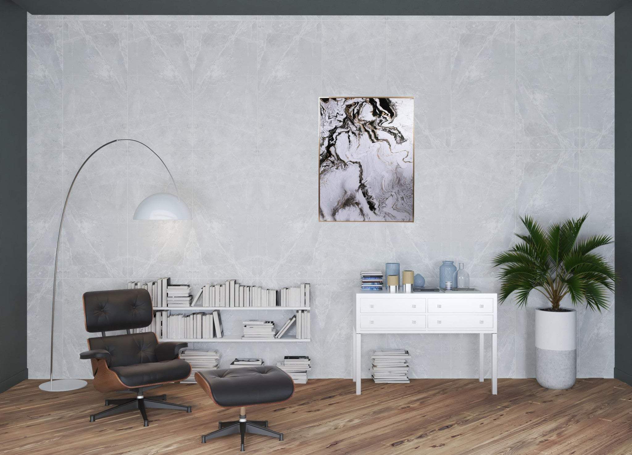 Set of 2 Ultra Modern White Black and Gold Marblized Wall Art - Homeroots - Flyclothing LLC