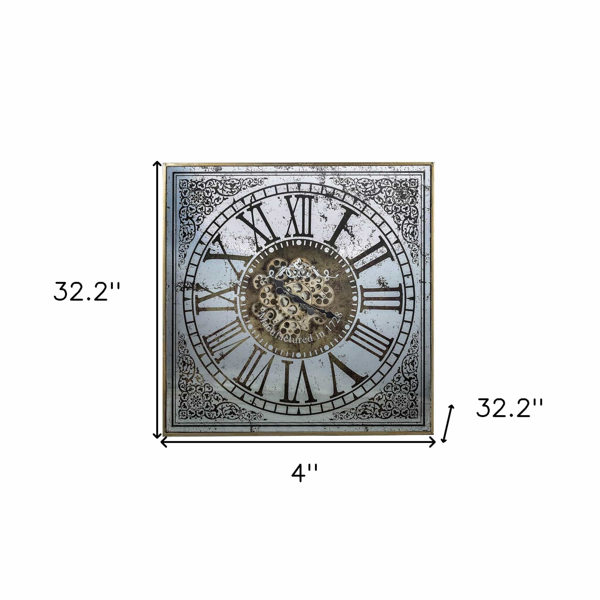 Silver And Gold Antique Style Square Wall Clock - Homeroots