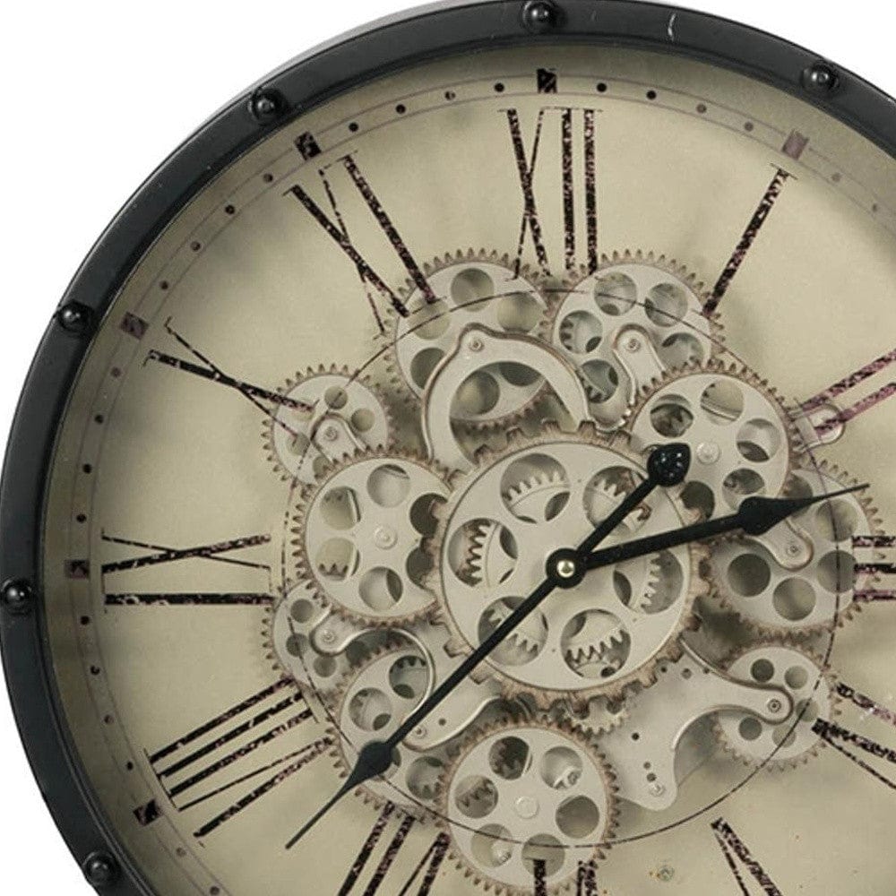 18" Black and Ivory Vintage Gear Industrial Wall Clock - Homeroots - Flyclothing LLC