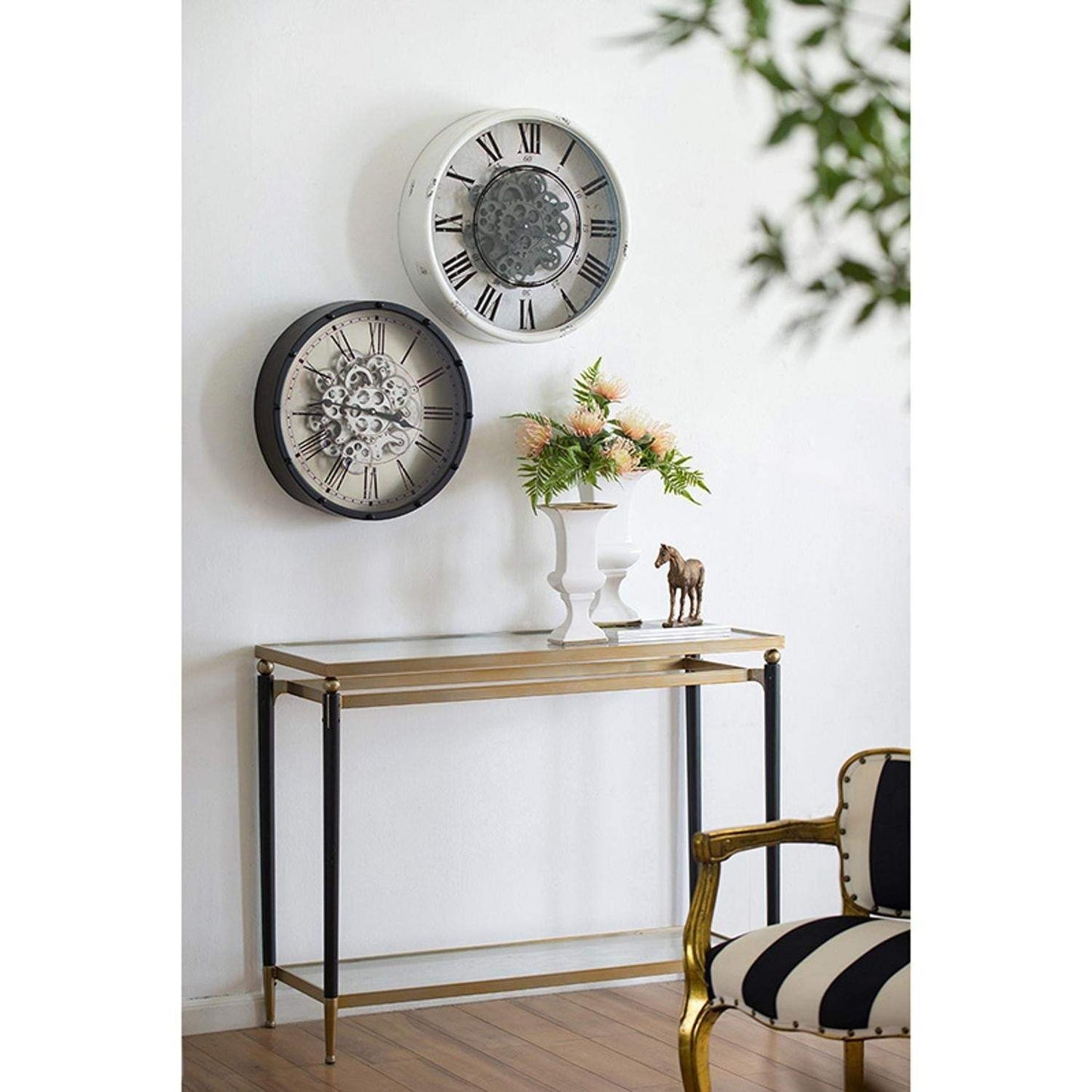18" Black and Ivory Vintage Gear Industrial Wall Clock - Homeroots - Flyclothing LLC