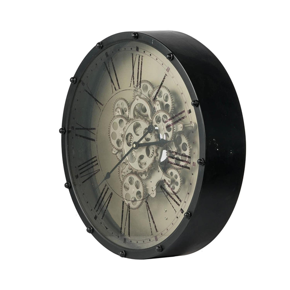 18" Black and Ivory Vintage Gear Industrial Wall Clock - Homeroots - Flyclothing LLC