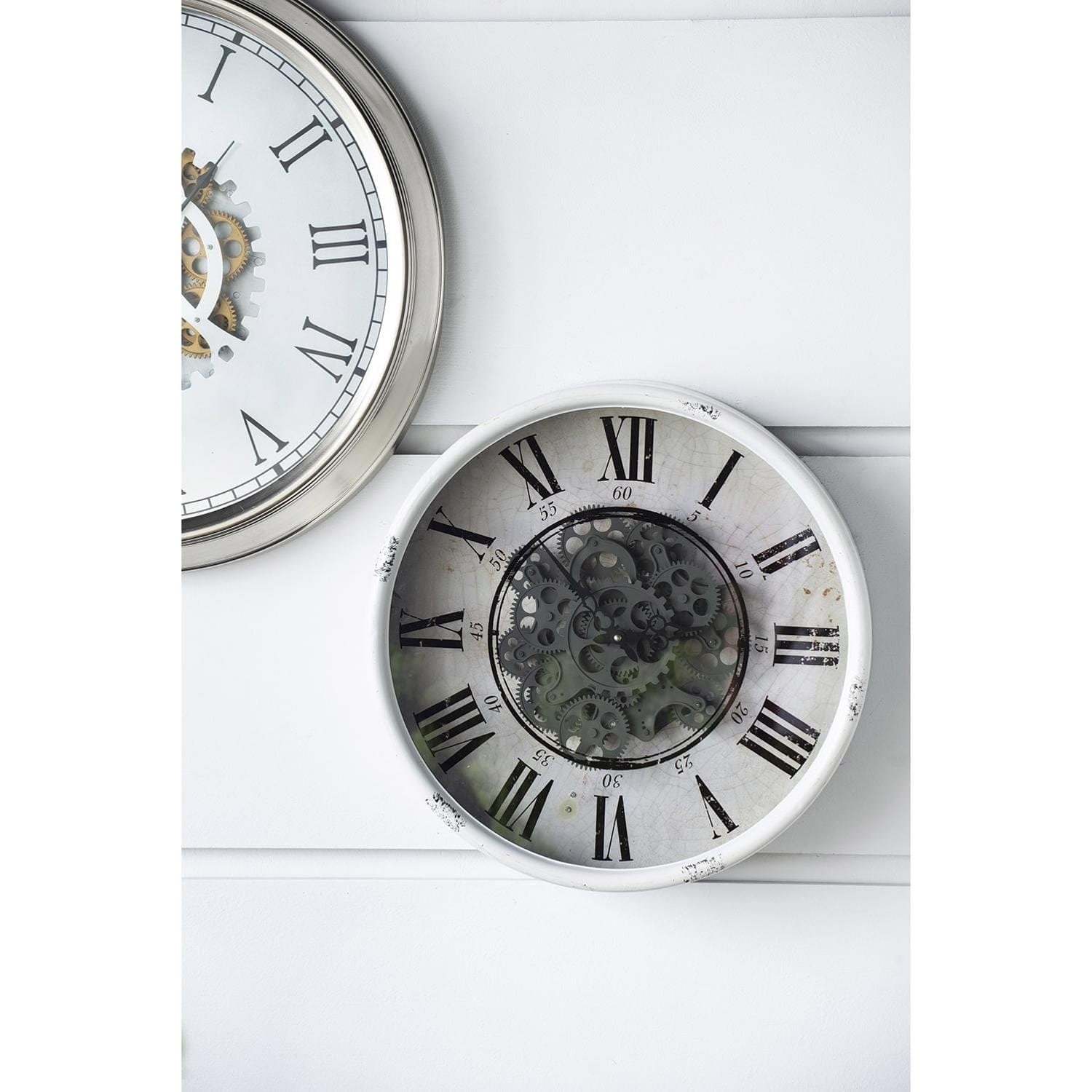 Rustic White Industrial Gear Vintage Wall Clock - Homeroots