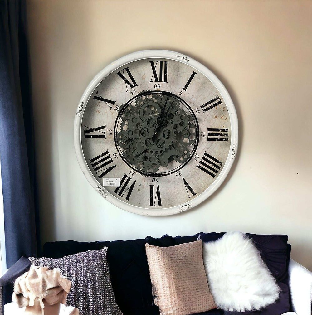 Rustic White Industrial Gear Vintage Wall Clock - Homeroots - Flyclothing LLC