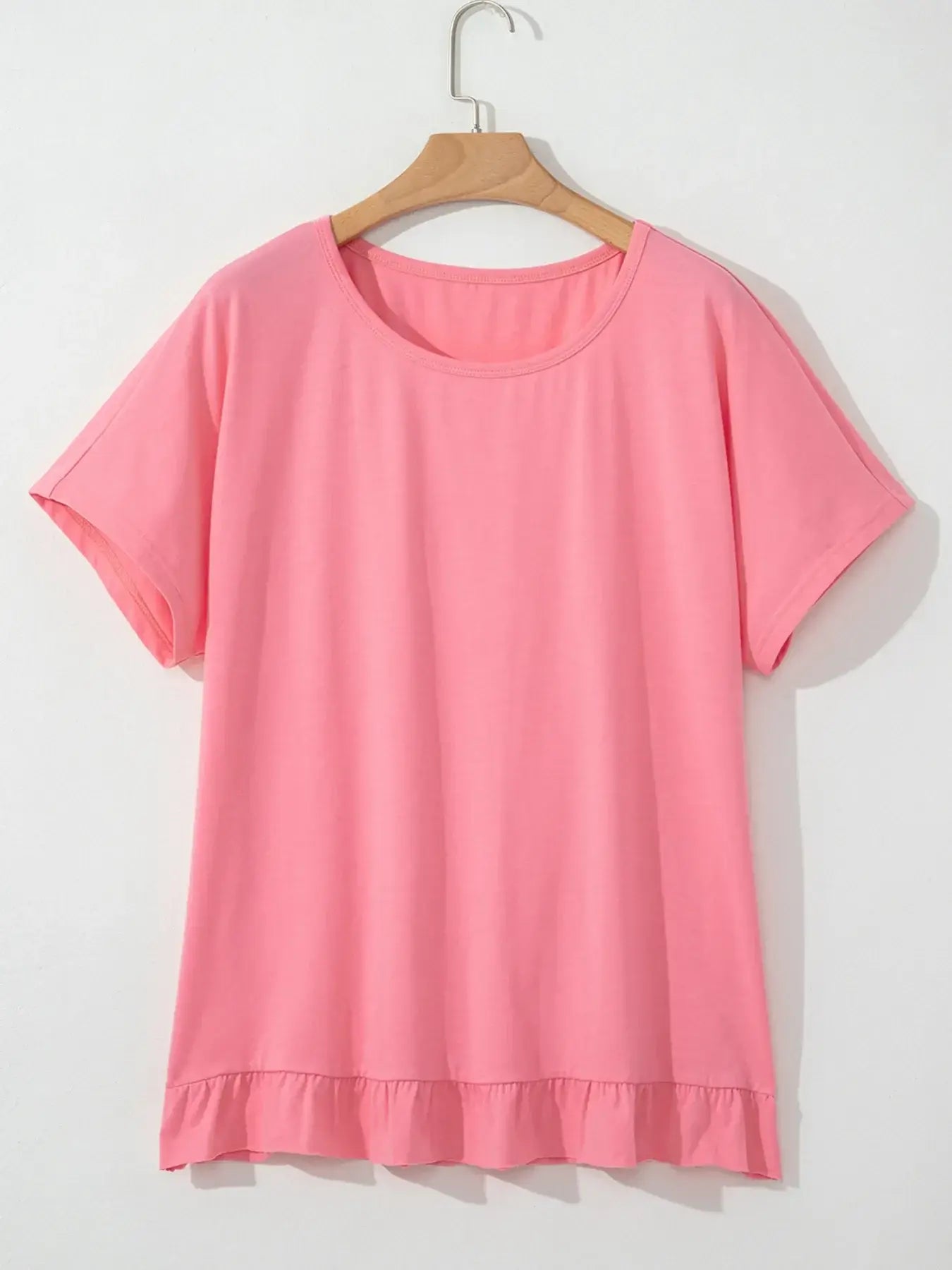 Ruffle Hem Round Neck Relaxed T-Shirt - Trendsi - Flyclothing LLC