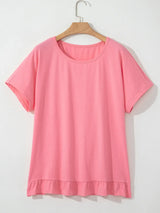 Ruffle Hem Round Neck Relaxed T-Shirt - Trendsi - Flyclothing LLC