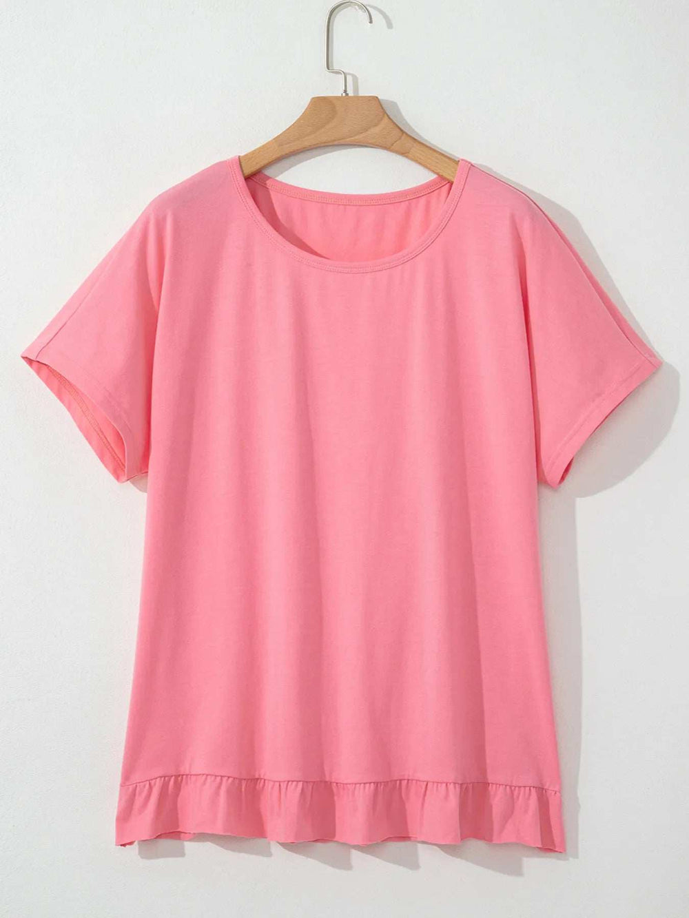Ruffle Hem Round Neck Relaxed T-Shirt - Trendsi - Flyclothing LLC