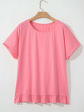 Ruffle Hem Round Neck Relaxed T-Shirt - Trendsi - Flyclothing LLC