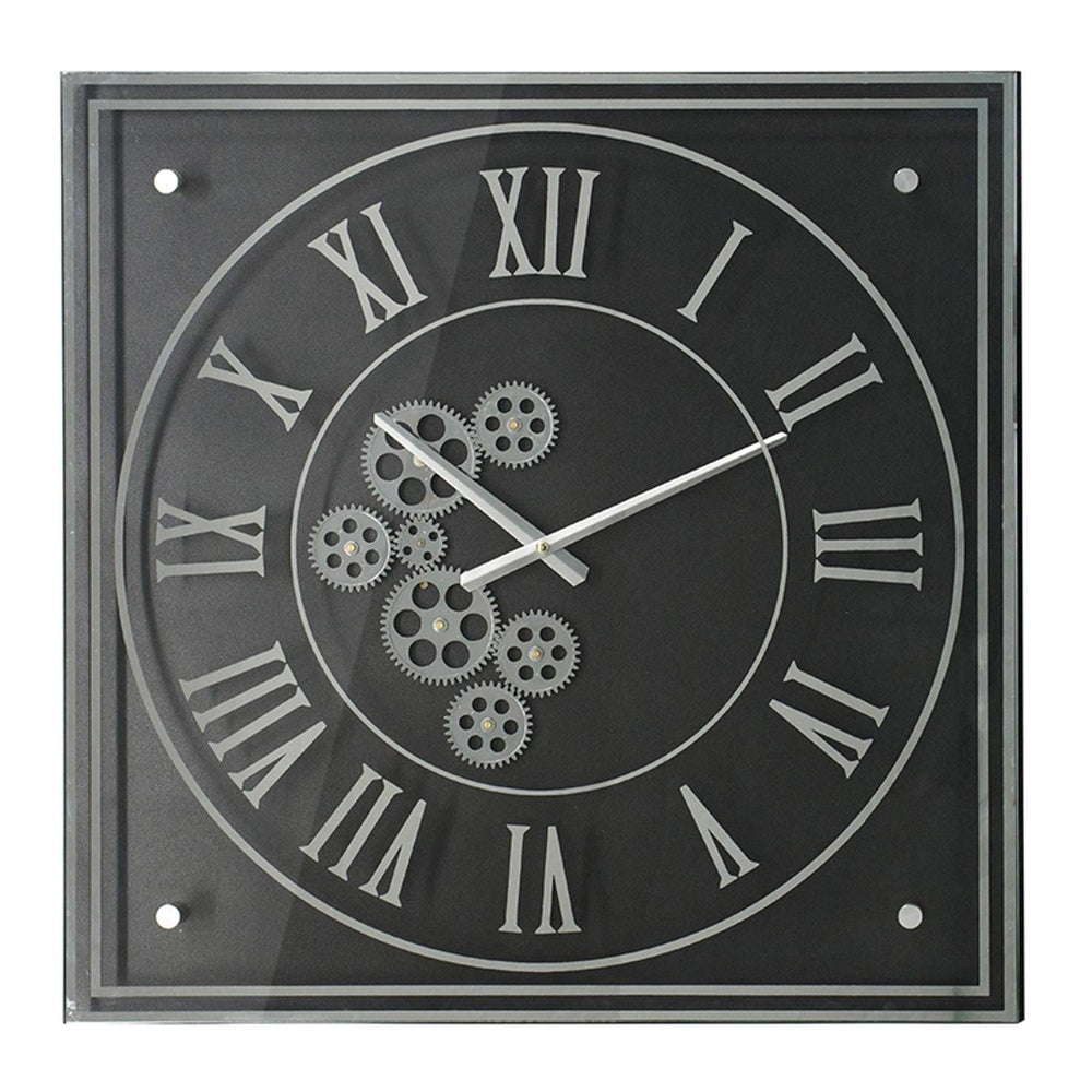 24" Black and Silver Vintage Style Gears Square Wall Clock - Homeroots - Flyclothing LLC