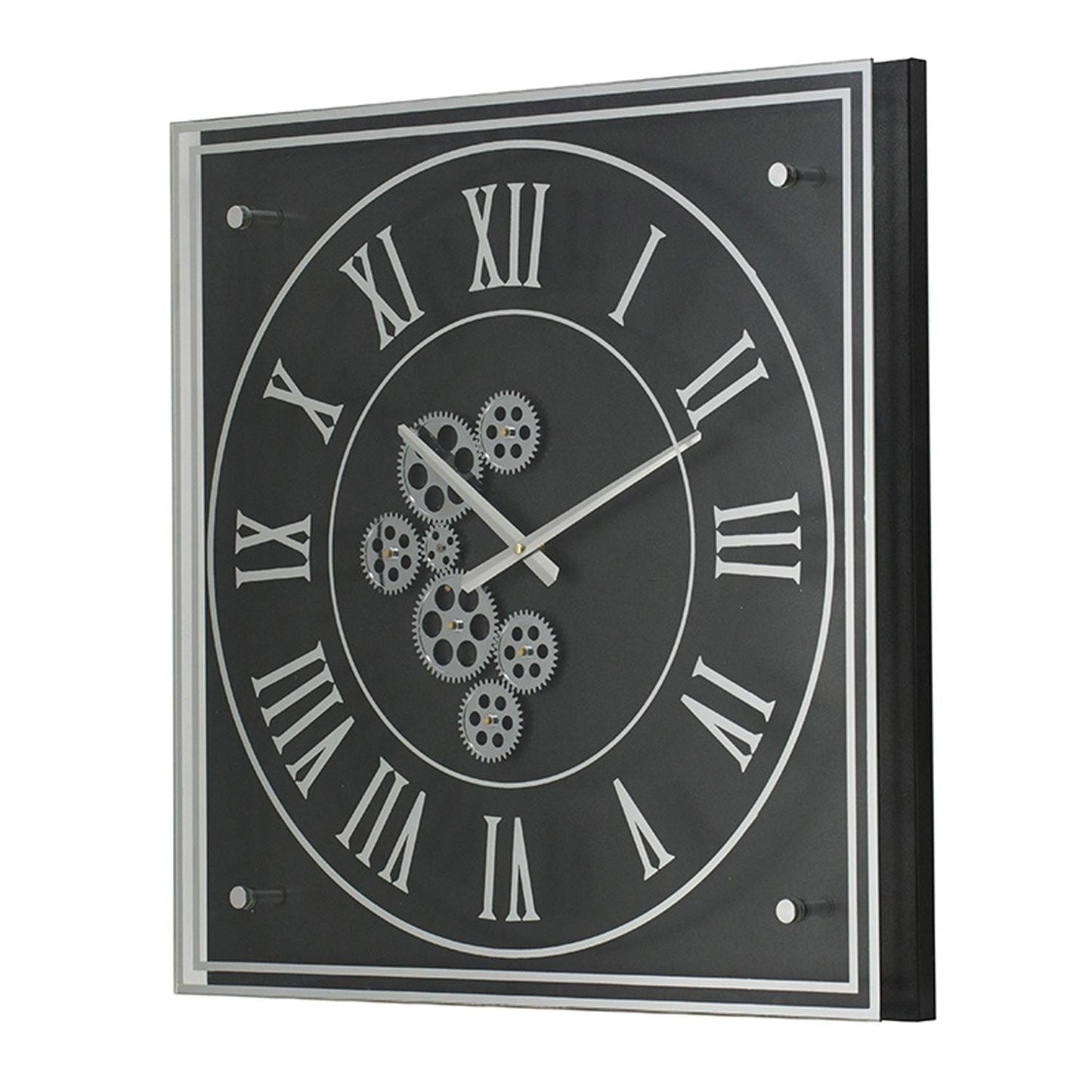 24" Black and Silver Vintage Style Gears Square Wall Clock - Homeroots - Flyclothing LLC