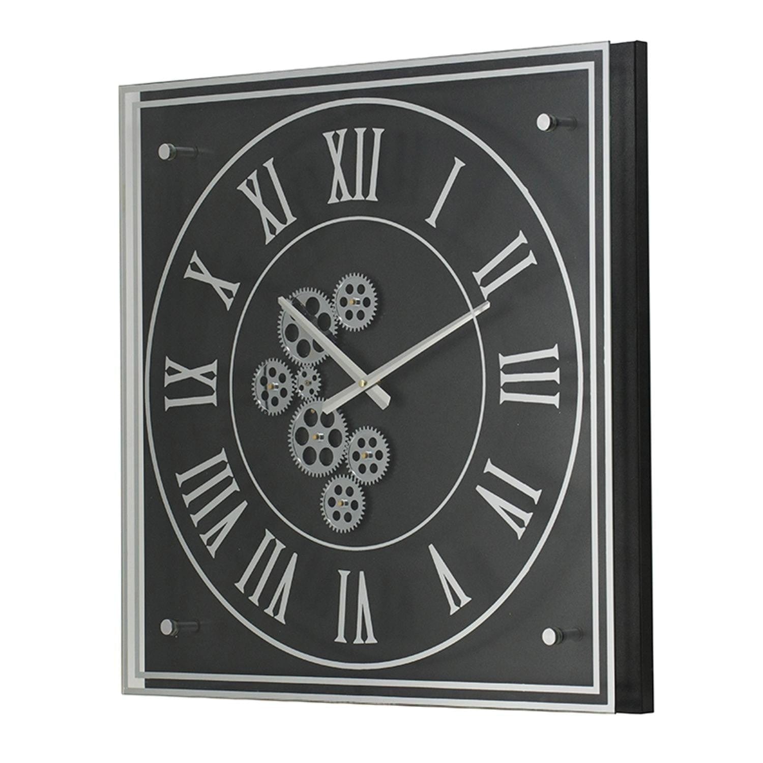 24" Black and Silver Vintage Style Gears Square Wall Clock - Homeroots - Flyclothing LLC