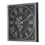 24" Black and Silver Vintage Style Gears Square Wall Clock - Homeroots