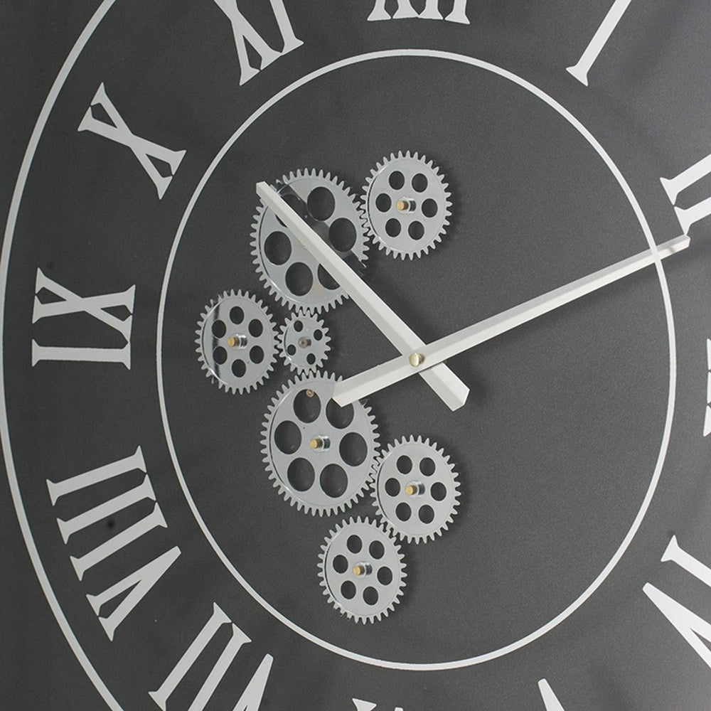 24" Black and Silver Vintage Style Gears Square Wall Clock - Homeroots - Flyclothing LLC