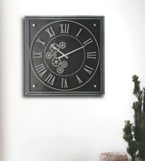 24" Black and Silver Vintage Style Gears Square Wall Clock - Homeroots - Flyclothing LLC