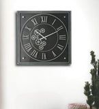 24" Black and Silver Vintage Style Gears Square Wall Clock - Homeroots
