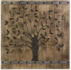 Rustic Brown Barn Door Tree of Life Wall Art - Homeroots