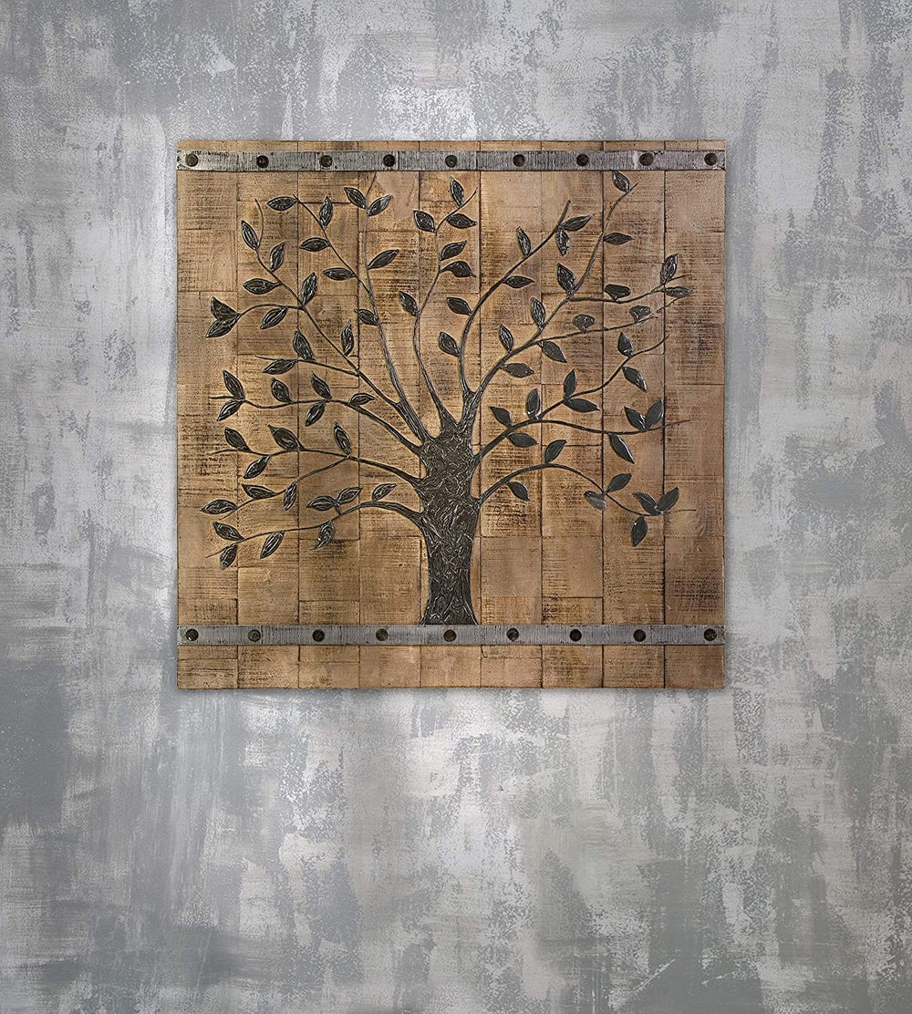 Rustic Brown Barn Door Tree of Life Wall Art - Homeroots