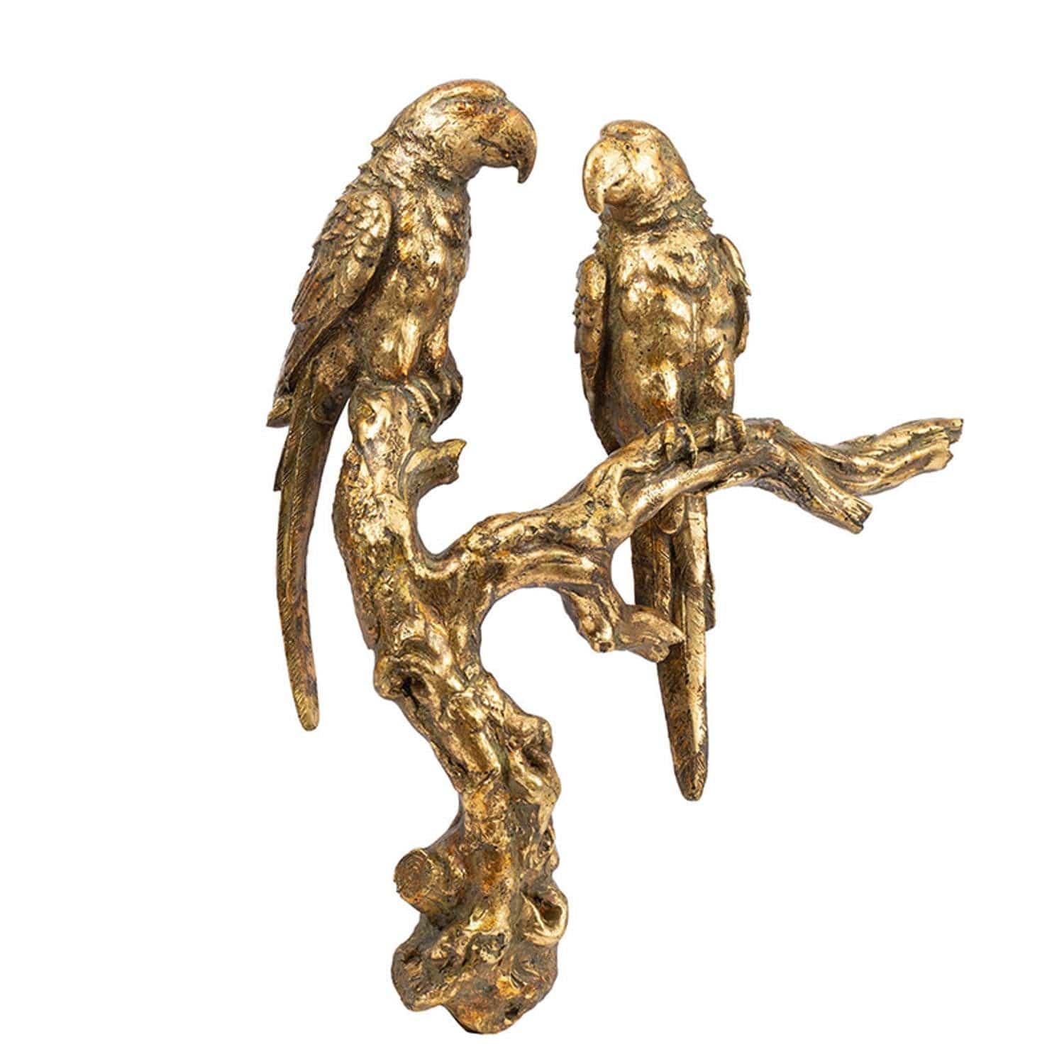 13" Antiqued Gold Parrots Sculpture - Homeroots - Flyclothing LLC