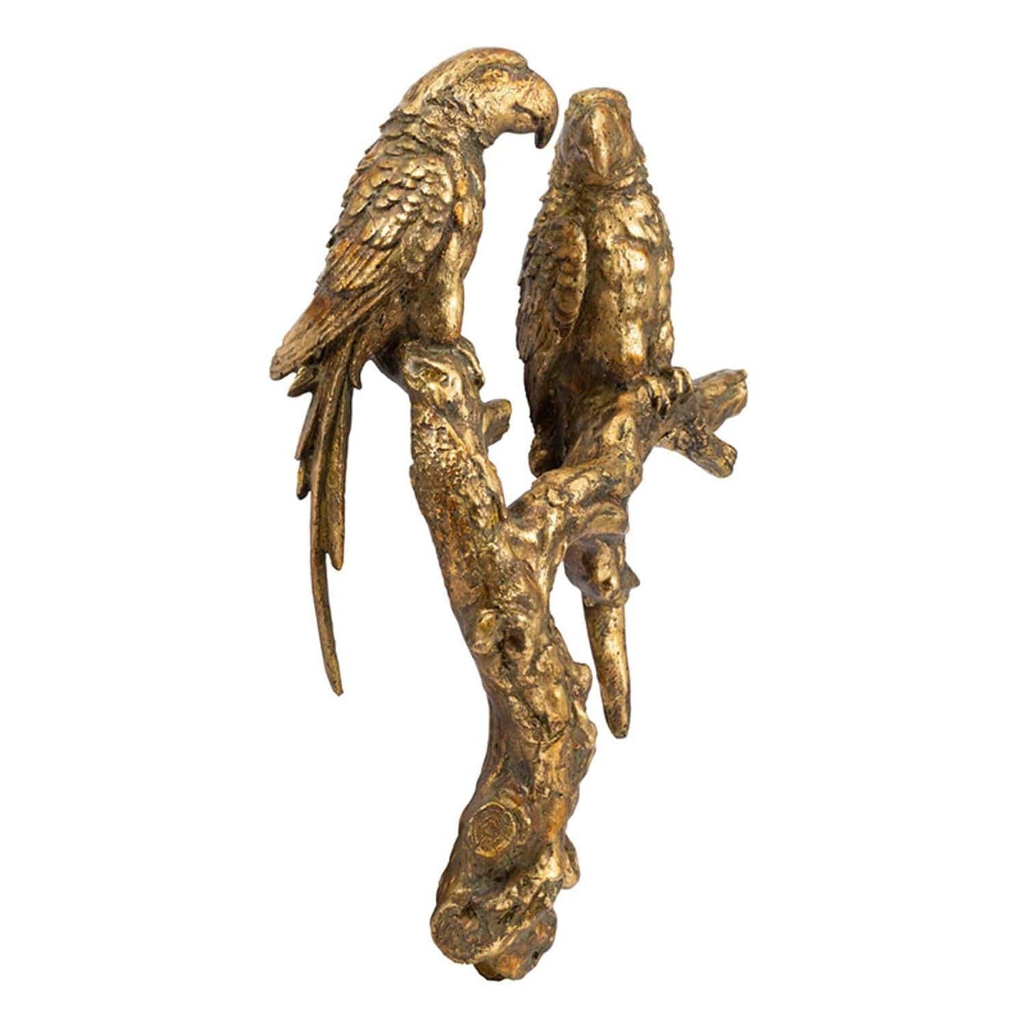 13" Antiqued Gold Parrots Sculpture - Homeroots - Flyclothing LLC