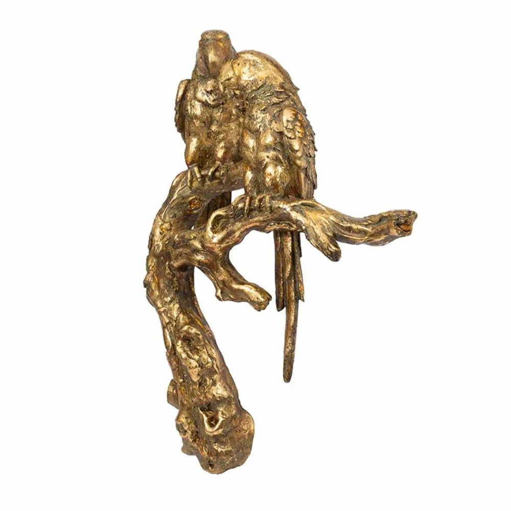 13" Antiqued Gold Parrots Sculpture - Homeroots