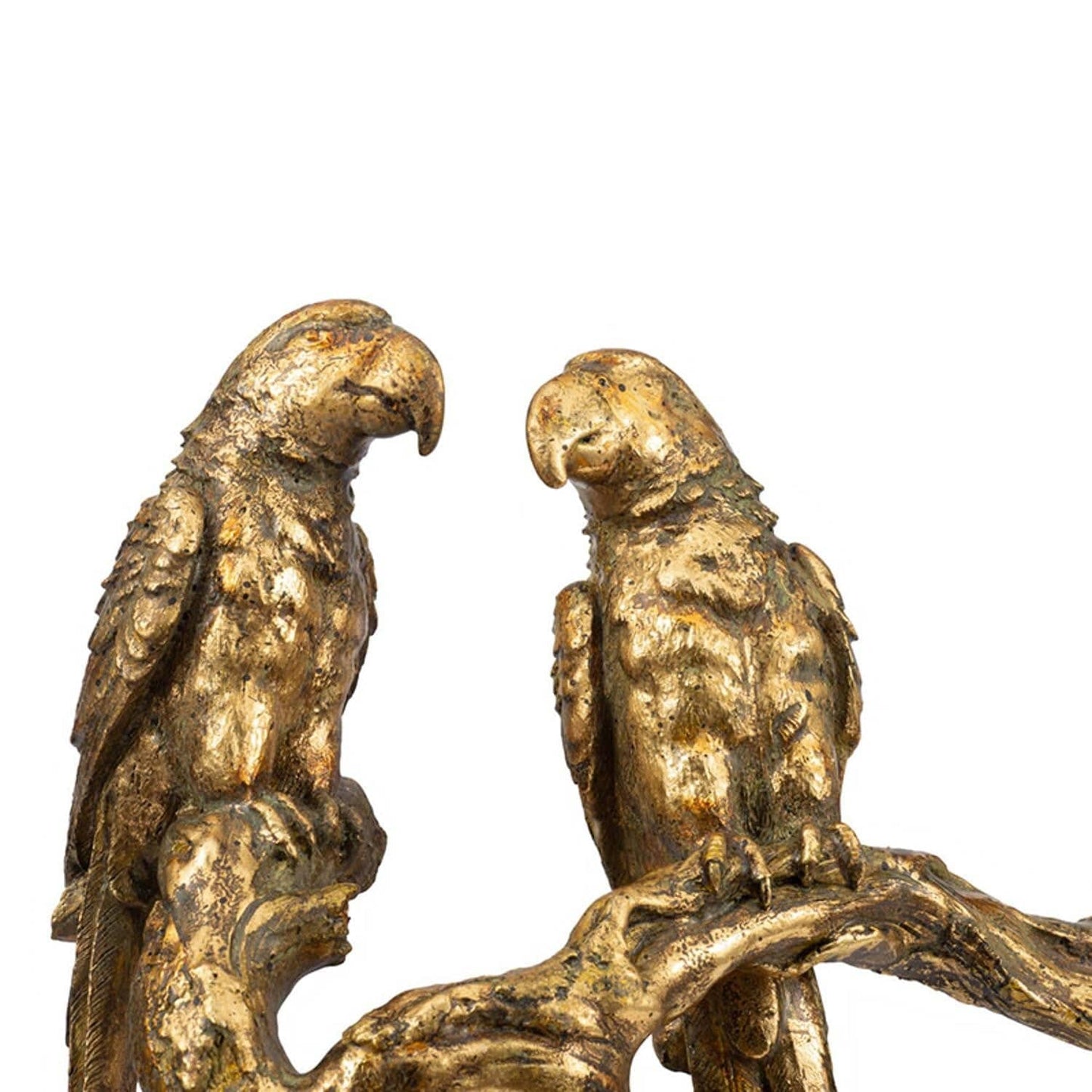 13" Antiqued Gold Parrots Sculpture - Homeroots - Flyclothing LLC