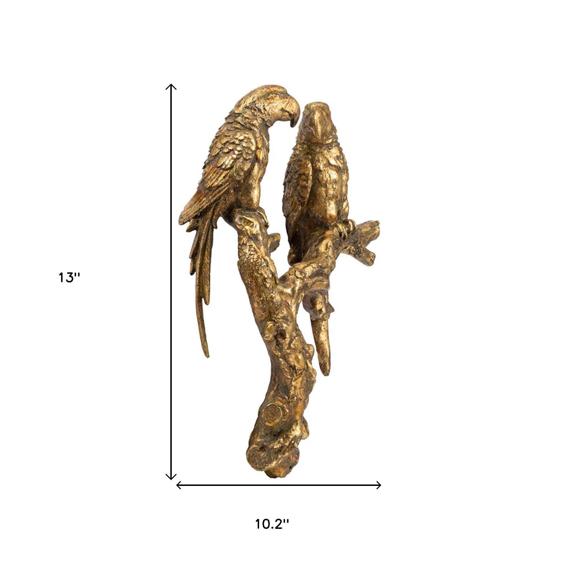13" Antiqued Gold Parrots Sculpture - Homeroots - Flyclothing LLC