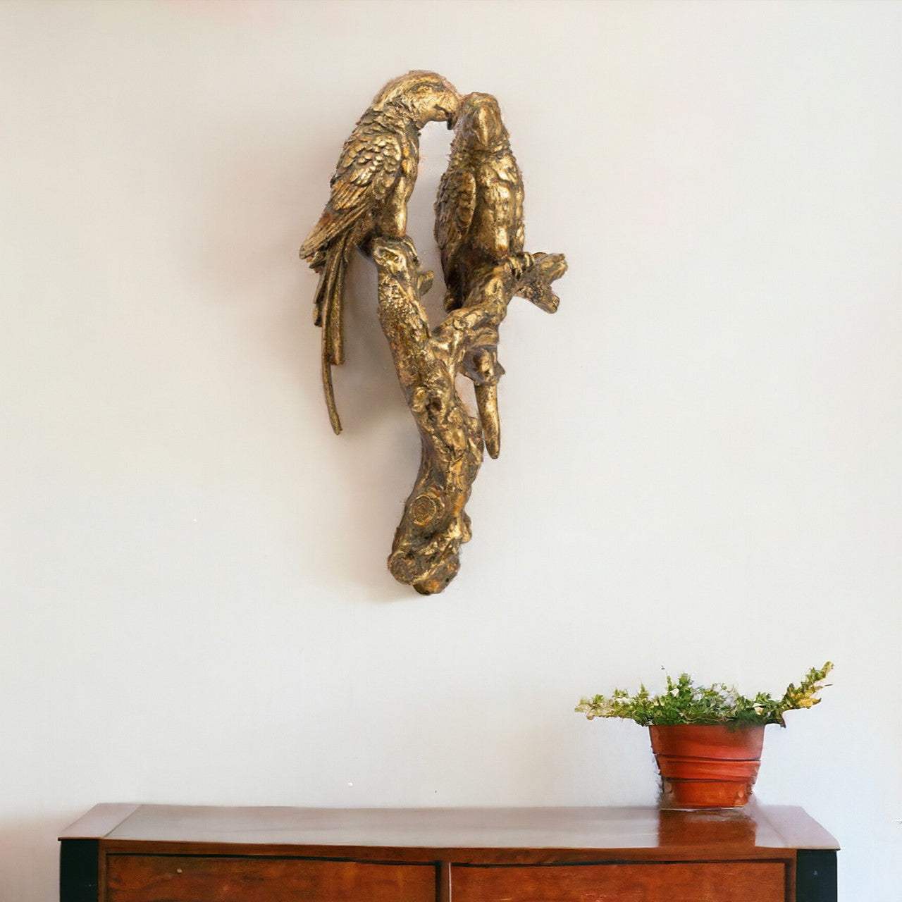 13" Antiqued Gold Parrots Sculpture - Homeroots - Flyclothing LLC