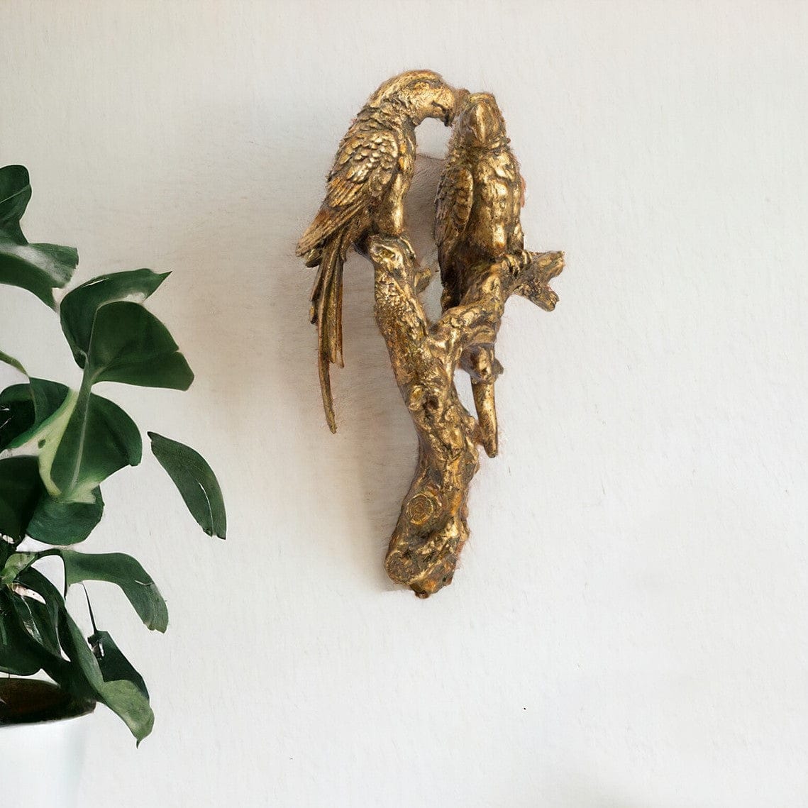 13" Antiqued Gold Parrots Sculpture - Homeroots - Flyclothing LLC