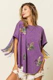 BiBi Vintage Washed Fleur Mardi Gras Top - Trendsi