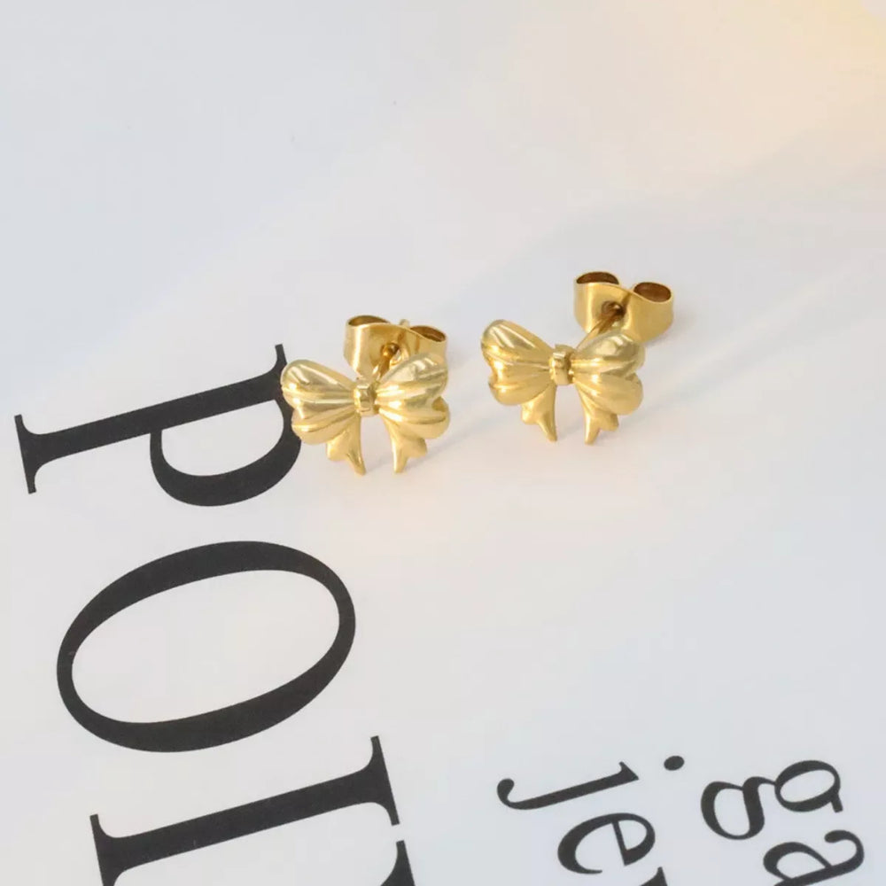 18K Gold-Plated Bow Earrings - Trendsi - Flyclothing LLC