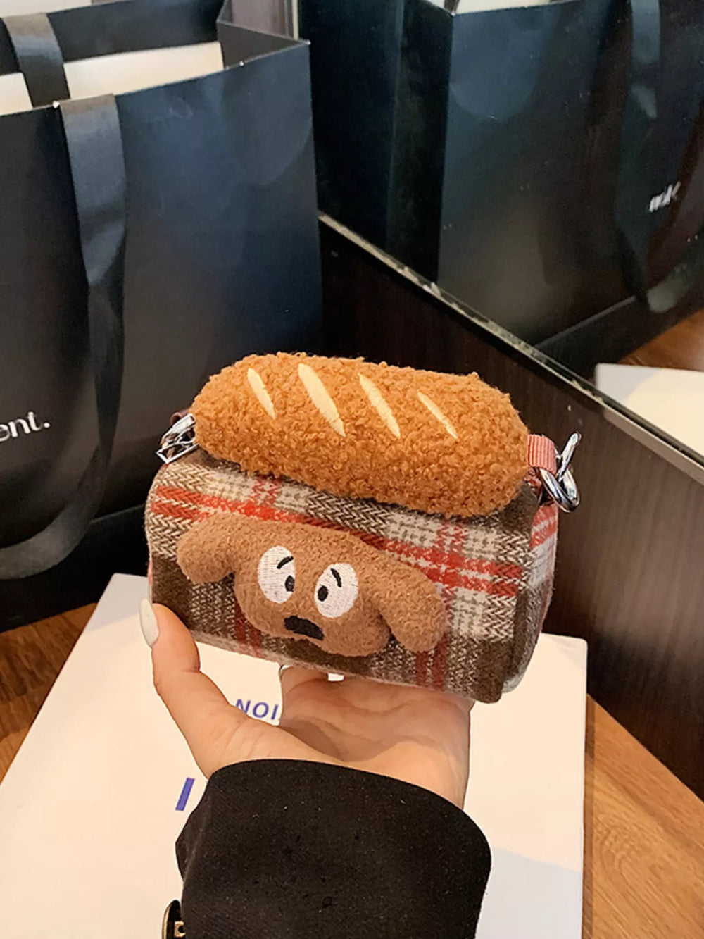 Plaid Pattern Plush Trim Crossbody Bag - Trendsi - Flyclothing LLC