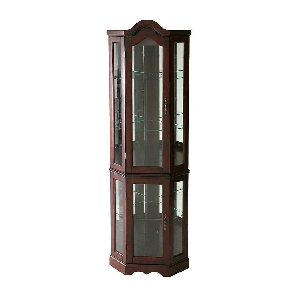 Mahogany Scallop Top Lighted Corner Curio Cabinet - Homeroots - Flyclothing LLC