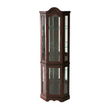 Mahogany Scallop Top Lighted Corner Curio Cabinet - Homeroots