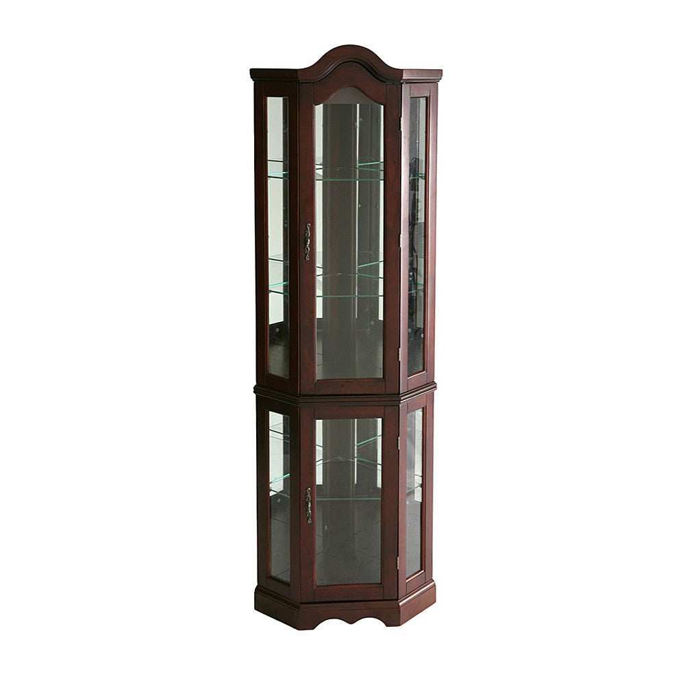Mahogany Scallop Top Lighted Corner Curio Cabinet - Homeroots - Flyclothing LLC