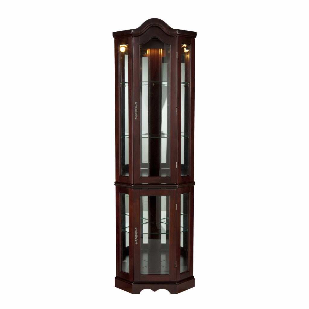 Mahogany Scallop Top Lighted Corner Curio Cabinet - Homeroots - Flyclothing LLC