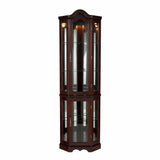 Mahogany Scallop Top Lighted Corner Curio Cabinet
