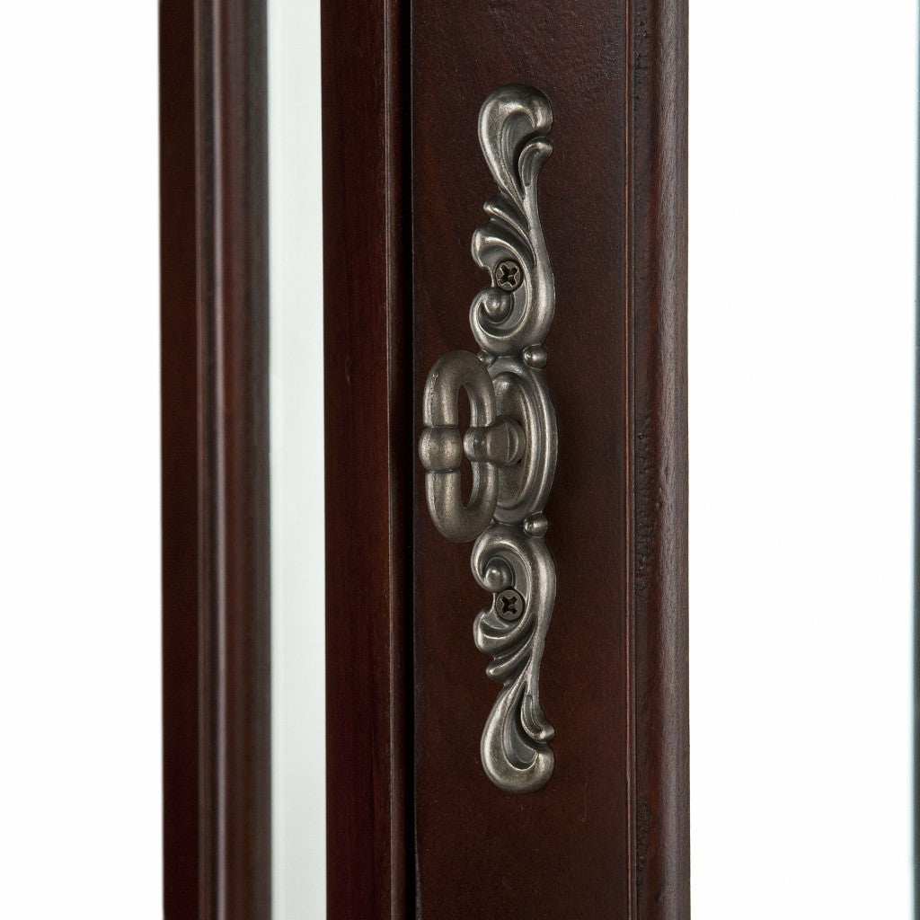 Mahogany Scallop Top Lighted Corner Curio Cabinet - Homeroots - Flyclothing LLC
