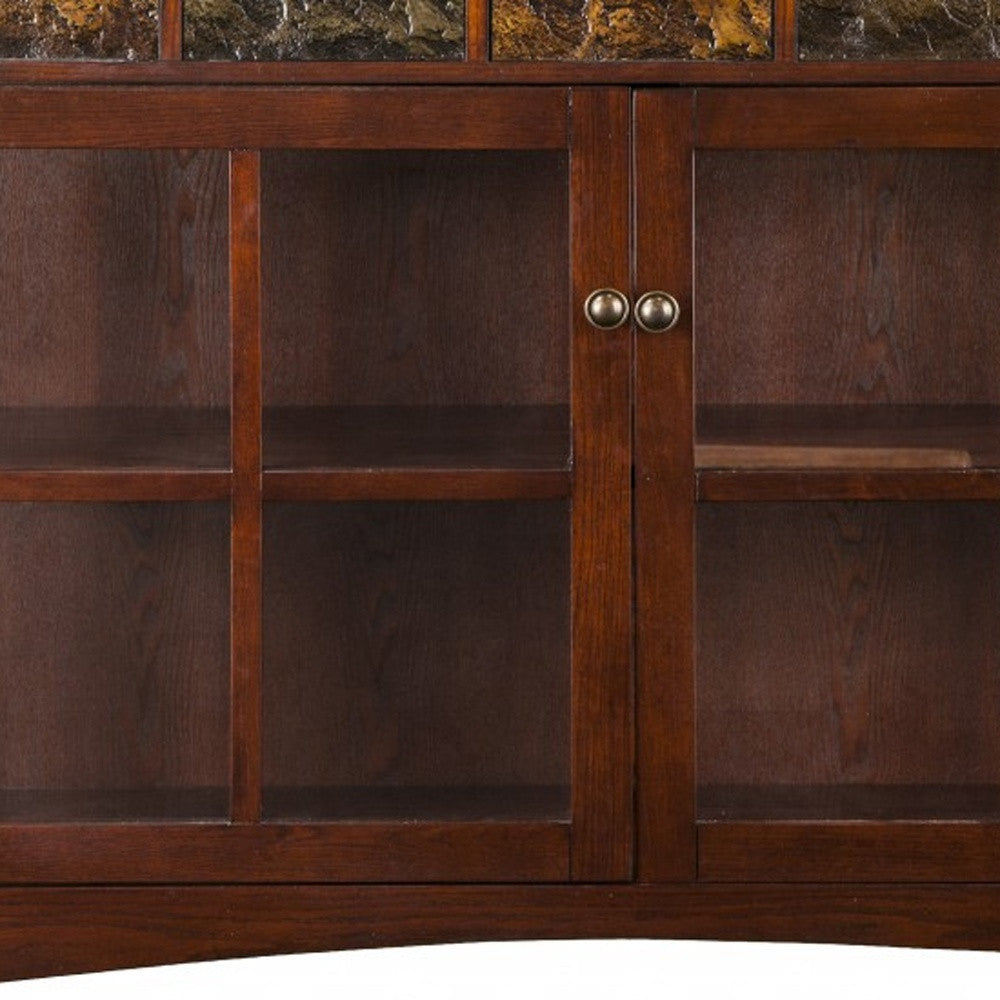 44" Brown Wood With Glass Sideboard with Two Doors