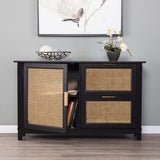 Black and Cane Bamboo Accent Storage Cabinet - Homeroots - Flyclothing LLC