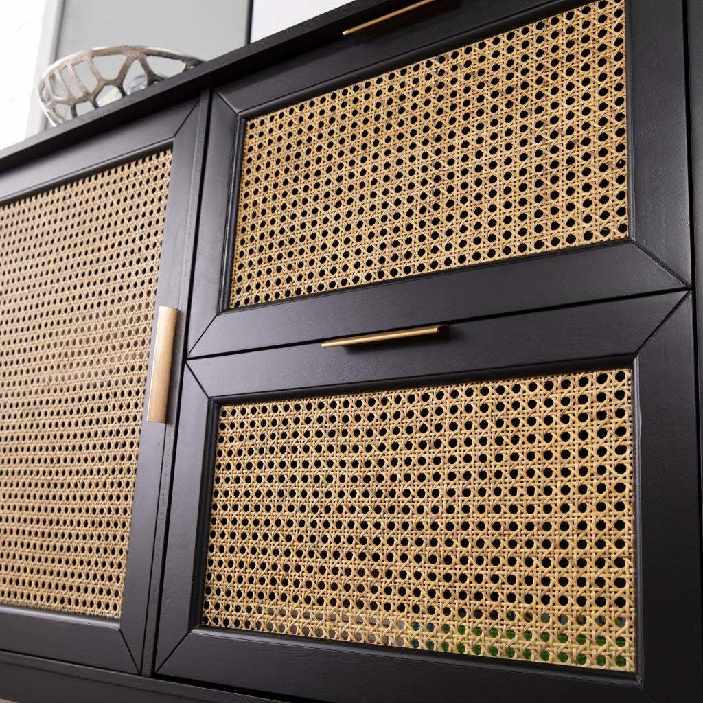 Black and Cane Bamboo Accent Storage Cabinet - Homeroots - Flyclothing LLC