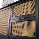 Black and Cane Bamboo Accent Storage Cabinet - Homeroots - Flyclothing LLC