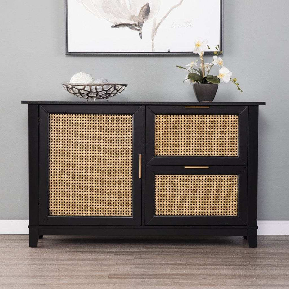 Black and Cane Bamboo Accent Storage Cabinet - Homeroots - Flyclothing LLC