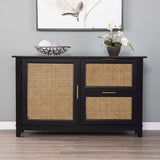 Black and Cane Bamboo Accent Storage Cabinet - Homeroots - Flyclothing LLC
